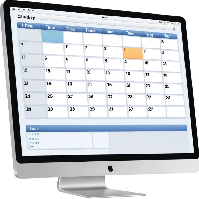 front-facing iMac showing a single day calendar with time slots listed vertically and several booked client slots emoji