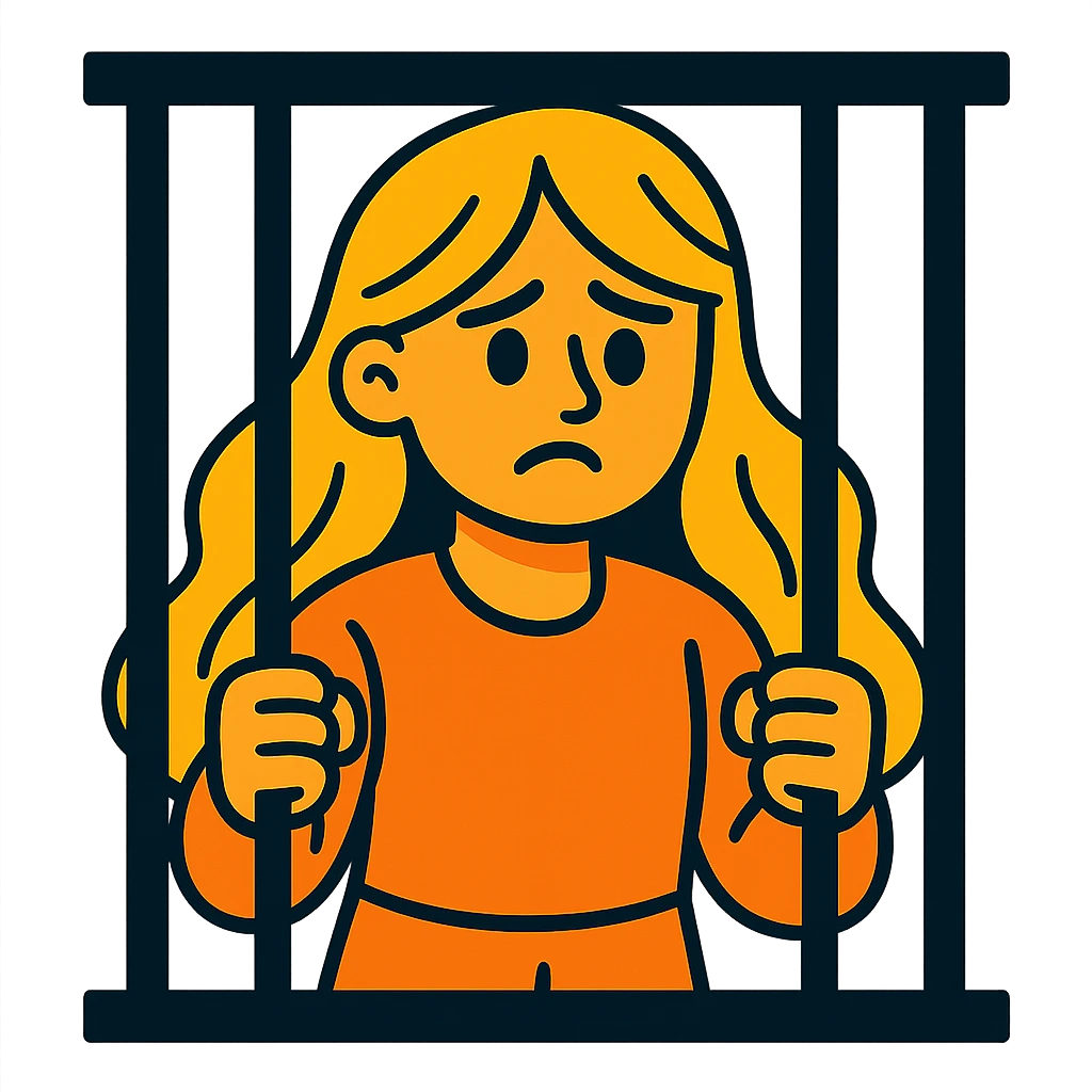 golden girl with long hair in jail, vibrant toon style emoji