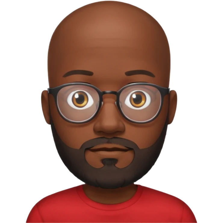bearded black bald man with eyeglasses with red shirt emoji