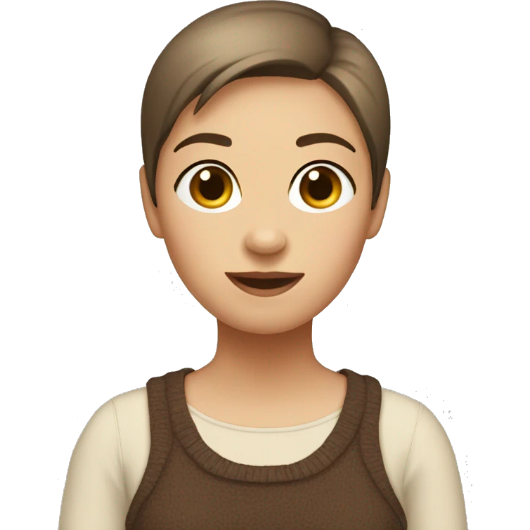 Mel is chubby female short hair wear brown jumper emoji
