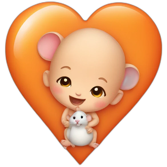 Baby and mouse inside orange heart emoji