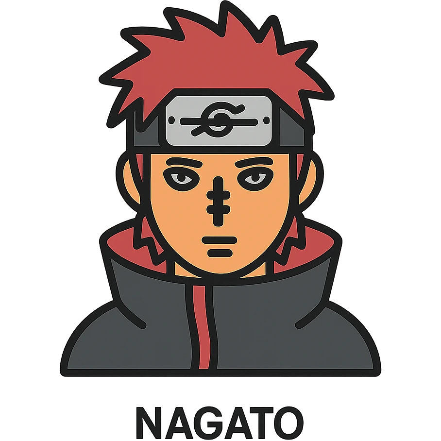 Nagato character as a color outlined icon, subtle color fills, black outlines, minimal style emoji