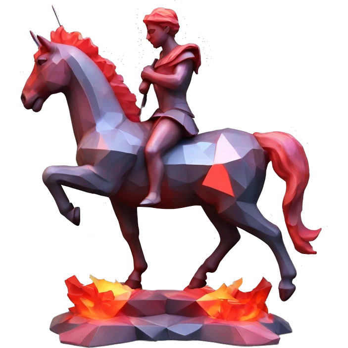 A Sagittarius sculpture with a geometric, faceted design. The Sagittarius is standing upright with angular and baroque features. The vibrant red flame colors highlights the sharp edges and planes. emoji