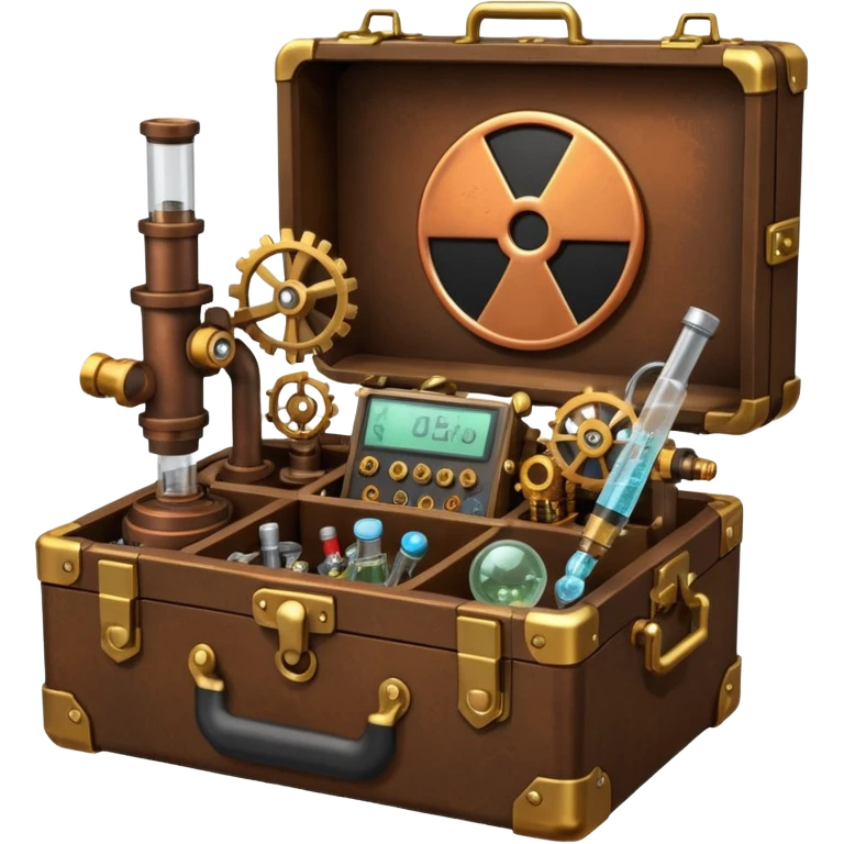 toolbox science, chemicals, mechanical gears, steampunk, electronics, resistors, ic, physics, microscope, nuclear model, radioactivity emoji