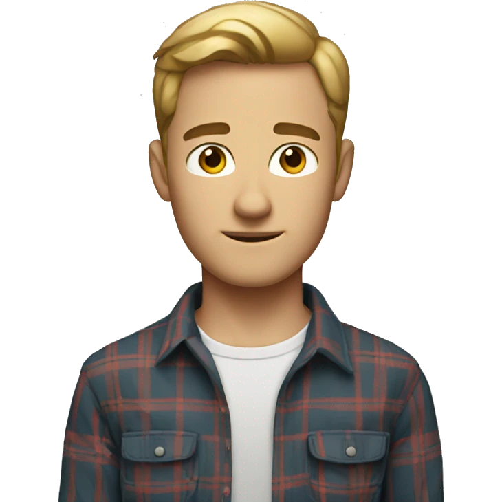 Short hair Dark blond man with hazel eyes in a plaid shirt  emoji