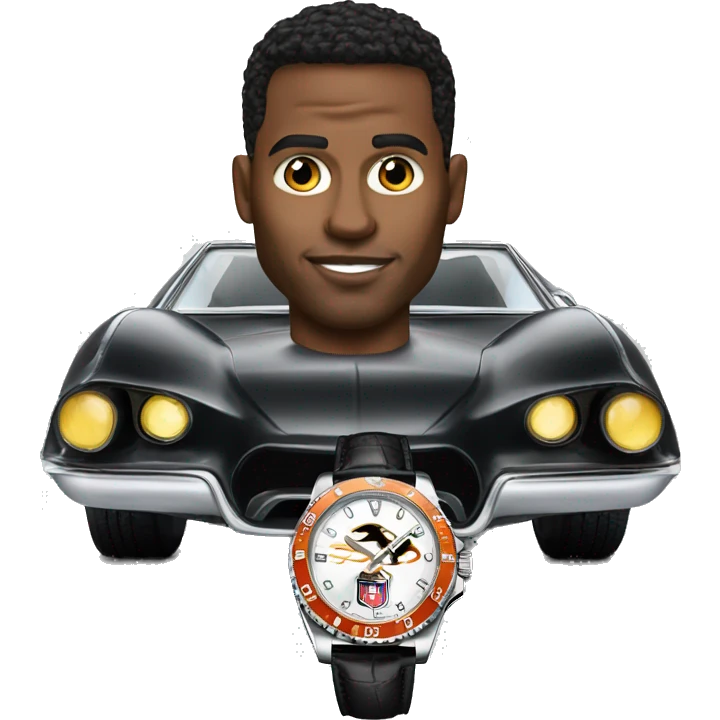 an nfl QB wearing a rolex patek in a bat mobile emoji