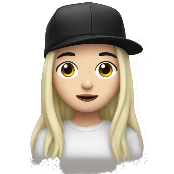 Billie eilish with black hair and a backwards hat emoji
