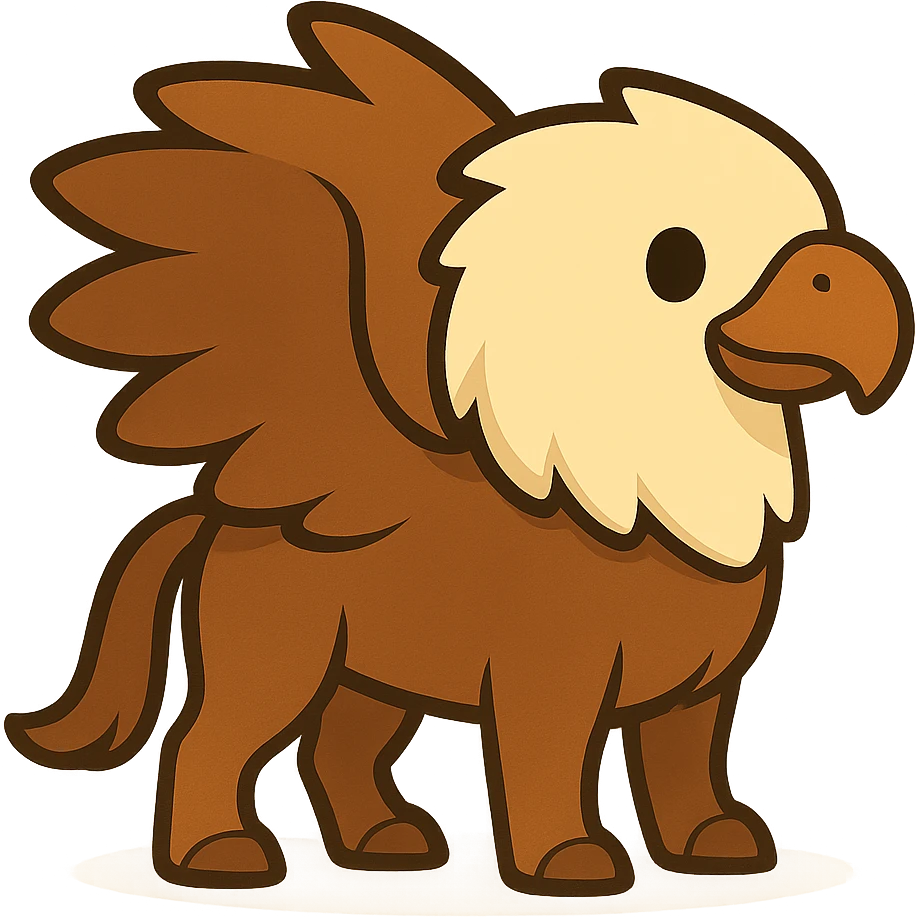 Illustration of a cute, cartoon, simplified hippogriff in the same style as the reference image. The hippogriff has the body of a horse and the head and wings of an eagle, with bold black lines and soft colors. emoji