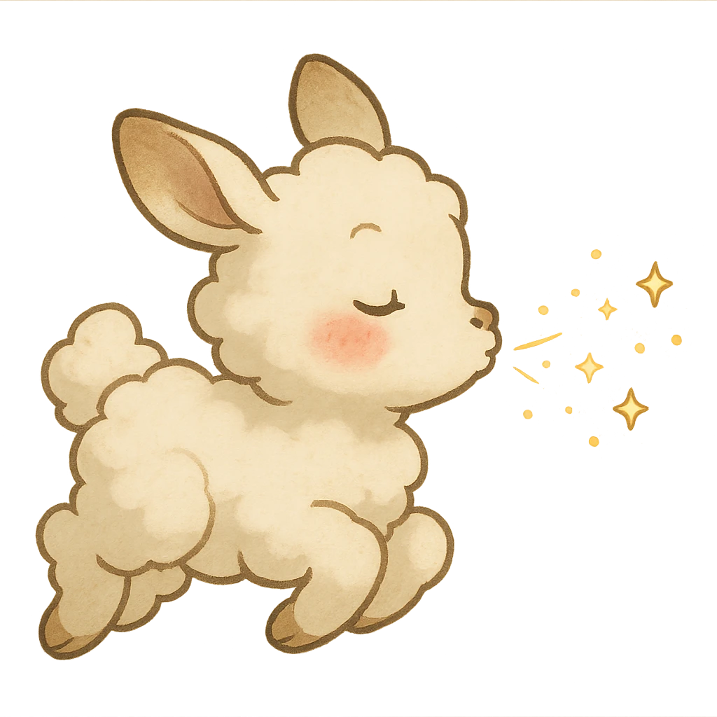 soft vanilla cloud doe with rosy cheeks, floating and blowing sparkles, ghibli style emoji