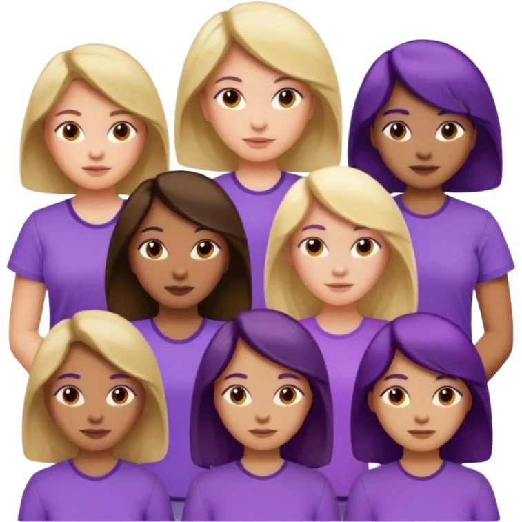 women with various hair types and skin tones, purple shirt emoji