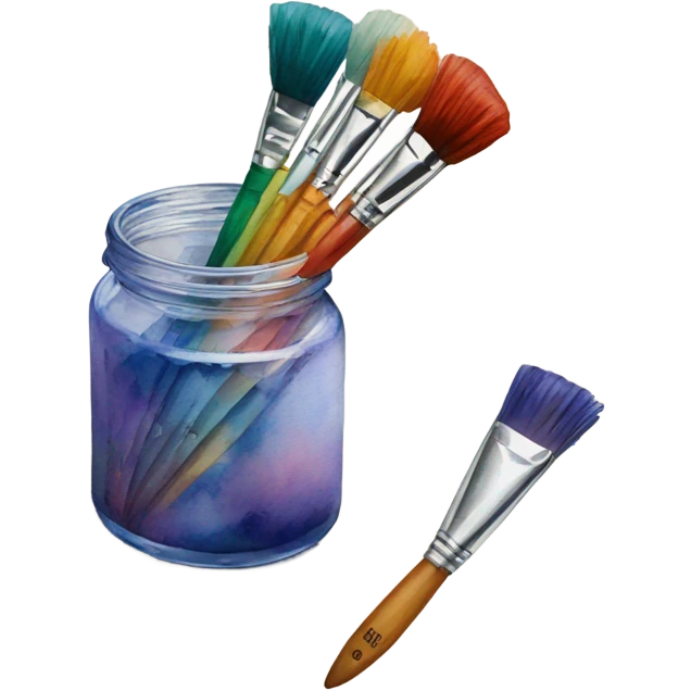 watercolor paint set with jar of brushes emoji