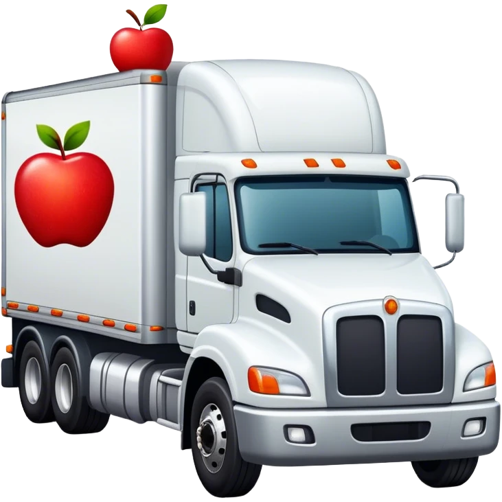 White semi with an apple sticker on the door emoji