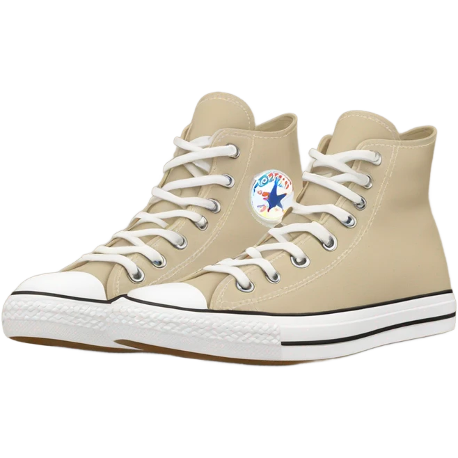 Beige canvas sneakers with Converse logo on the side. Lace-up shoes. Laced shoes. Sideways. emoji