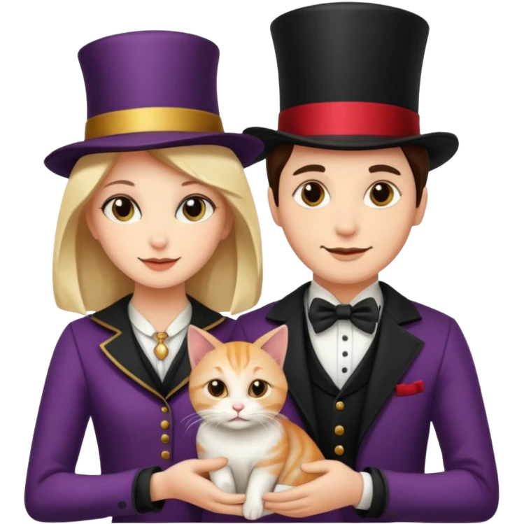 magician couple and their pet cat emoji