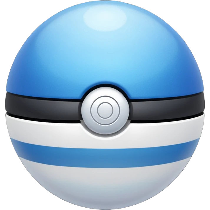 blue pokeball emoji, top half is a more saturated blue, bottom half is white, black stripe, with a white sheen, with a pearlescent finish, with a dust effect emoji