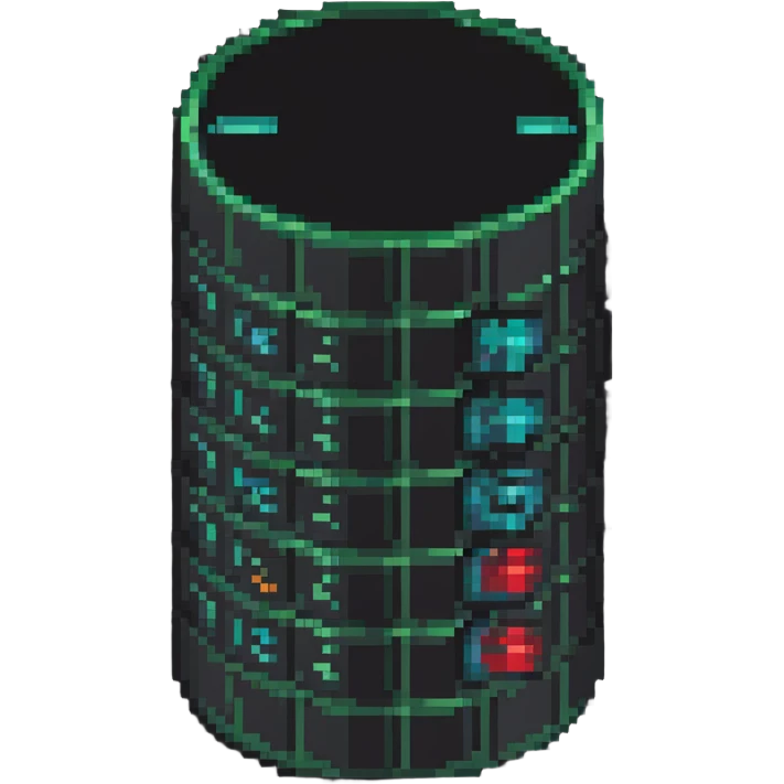 icon representing SQL, database cylinder with code symbols, pixel art style emoji