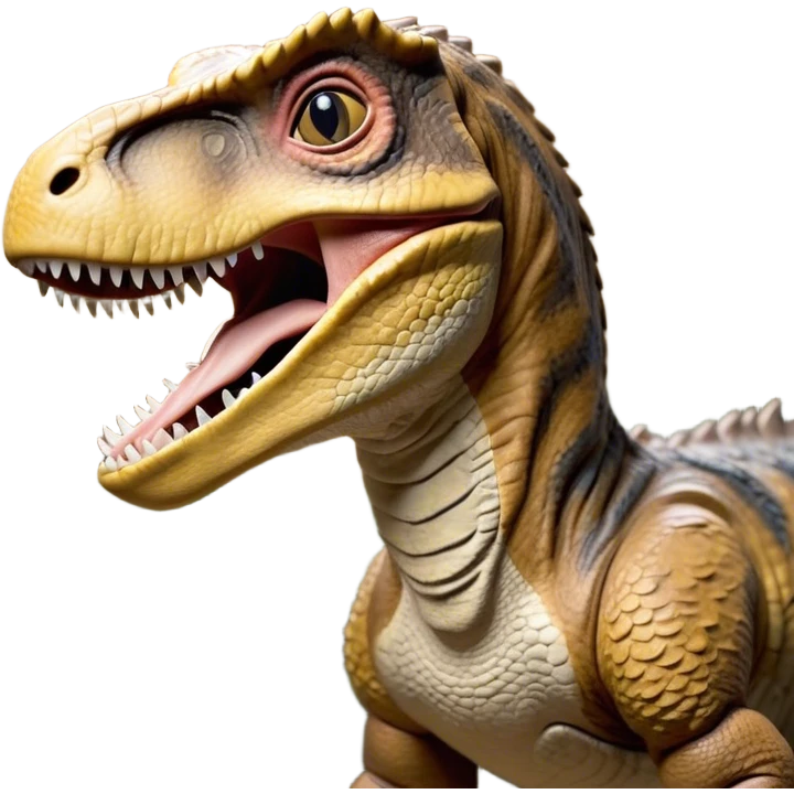 Cinematic Realistic Cute Yawning velociraptor/T-rex Portrait Emoji, Head tilted slightly with a dramatic, wide-open yawn, showcasing a massive, rugged scaled hide with subtly drooping features and half-closed, drowsy eyes rendered in authentic prehistoric detail, high shine, relaxed yet expressive, styled with a dash of ancient charm, soft glowing outline, capturing the essence of a sleepy yet affectionate velociraptor/T-rex that appears ready to stretch out and settle into a timeless nap! emoji