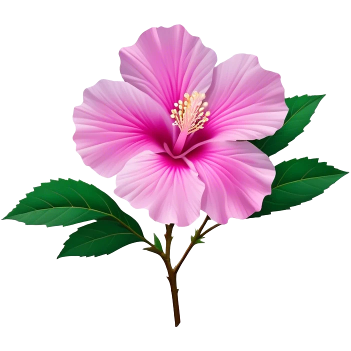Cinematic Realistic image of a Mugunghwa flower (Rose of Sharon), rendered with delicate petal textures and vibrant pink hues, set against a minimalist background with gentle, diffused lighting that highlights its national significance emoji