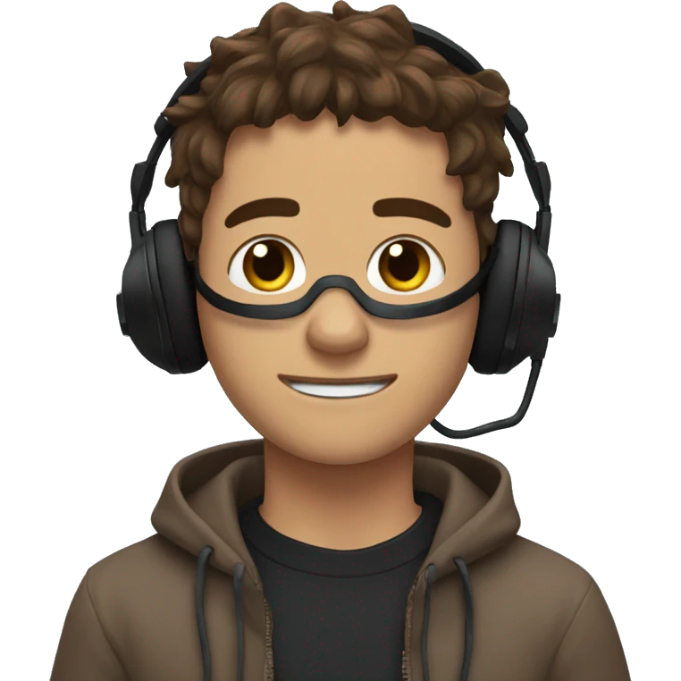 Messy brown hair black gaming headset and sweater with two thumbs upp emoji