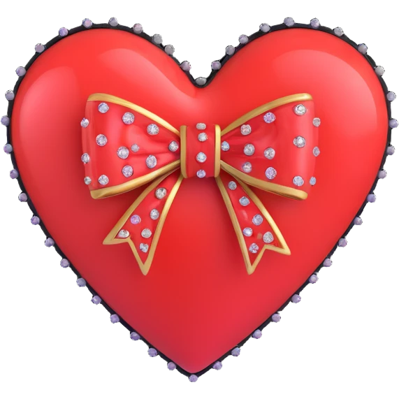 tiny red heart with a bow, pastel red enamel, sparkling gems, soft glowing effect emoji