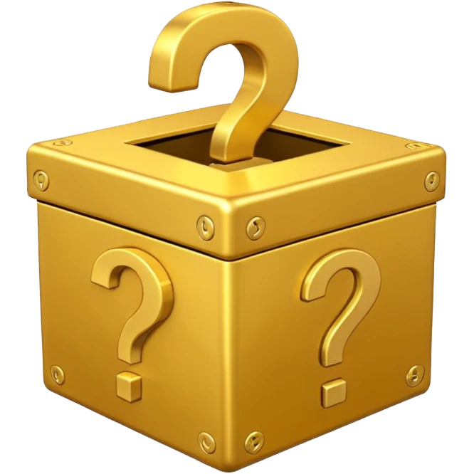 сгенерируй смайл loot box в стили классических смайлов с вопросом 
золотой, не деревянный, а металический
более смайликовый стиль. 3d emoji