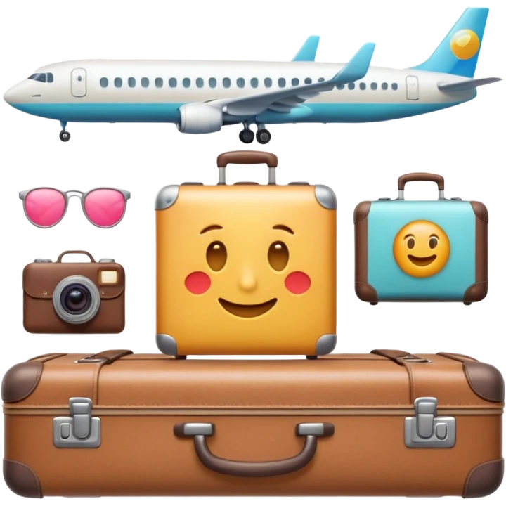 Premium travel moodboard emoji, Apple-style 3D emoji, pastel gradients, minimal travel symbols, calm aesthetic, soft shadows, high-detail, square app icon. emoji