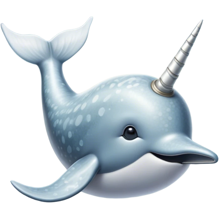 Cinematic Noble Narwhal Portrait Emoji, Poised and majestic, with a robust, streamlined body draped in mottled, silvery-gray skin, featuring a long, spiraled, ivory tusk and deep, thoughtful eyes that exude ancient oceanic wisdom, Simplified yet sharp and sophisticated features, highly detailed, glowing with a soft, ethereal arctic glow, high shine, intelligent and enigmatic, stylized with an air of mythical marine grandeur, focused and graceful, soft glowing outline, capturing the essence of a watchful and confident sea unicorn that appears ready to glide out of the screen with timeless authority! emoji