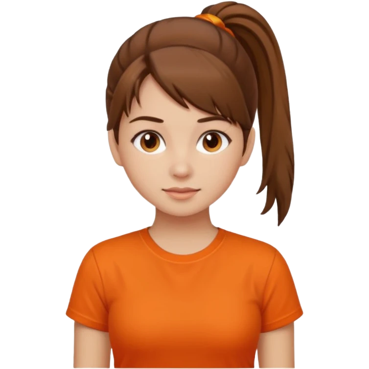 brown hair girl with ponytail and orange shirt emoji