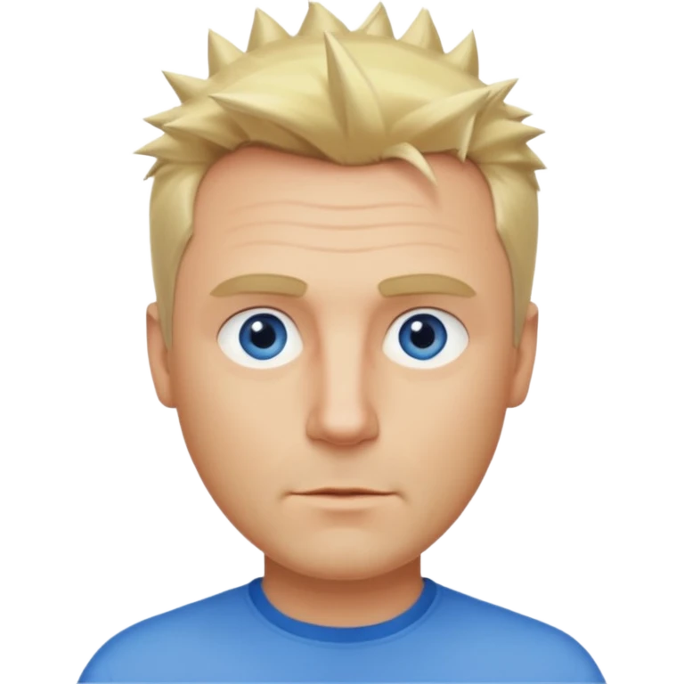 Create emoji of a single blonde guy short hair on the sides medium length slightly spiky pushed slightly to the right blue eyes define jawline middle aged emoji