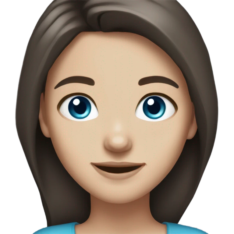 White girl, dark brown hair and blue eyes, smiling emoji