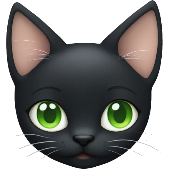 Black cat with tiny white hair under chin and green eyes emoji