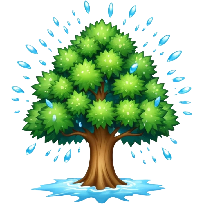 a tree exploding with water droplets bursting outward instead of fire or smoke emoji