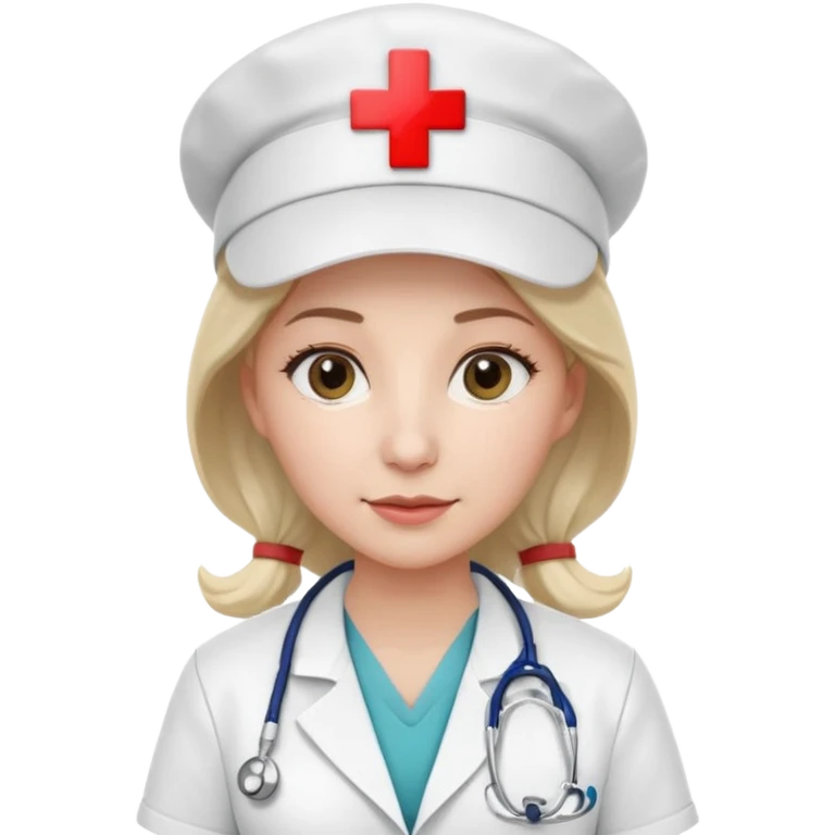female doctor with white uniform and white hat with hospital logo on hat emoji