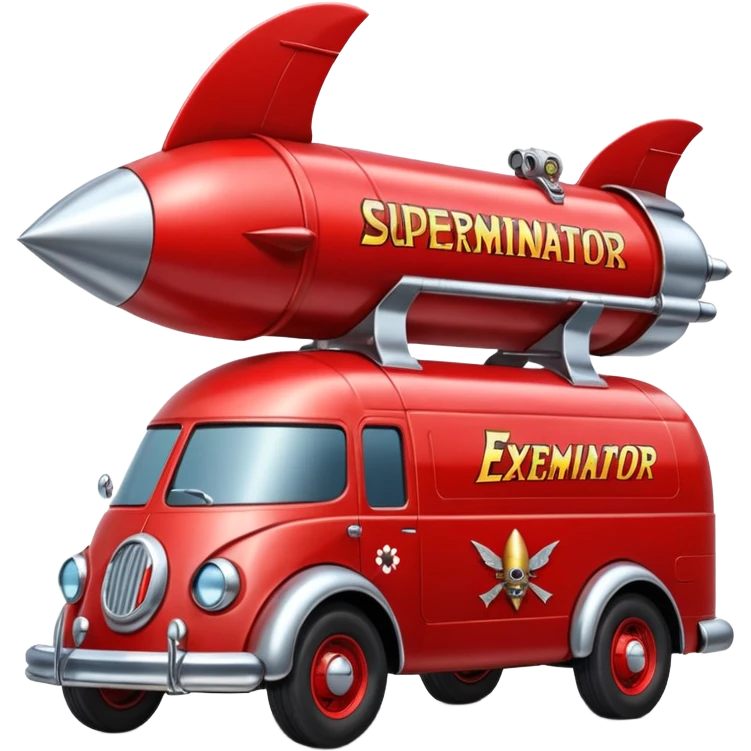 Heroic SuperBug hot rod Ron’s exterminator superminator antique rocket-powered tall robot delivery van (motto: bug out rocket Bombing creepy bugs is fun) emoji