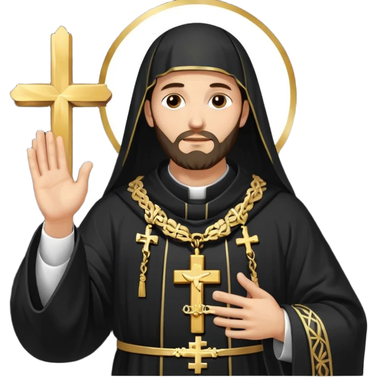 Orthodox Christian priest crossing himself (making the sign of the cross) with the movement of the Cross outlined in gold streaks emoji