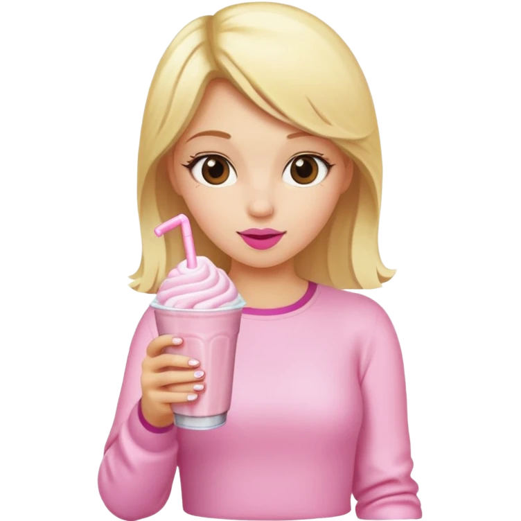 Blonde Girl drinking a pink milkshake emoji