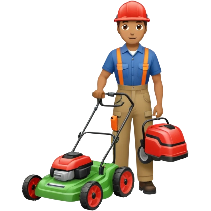 Maintenance worker
with lawnmower, full body emoji