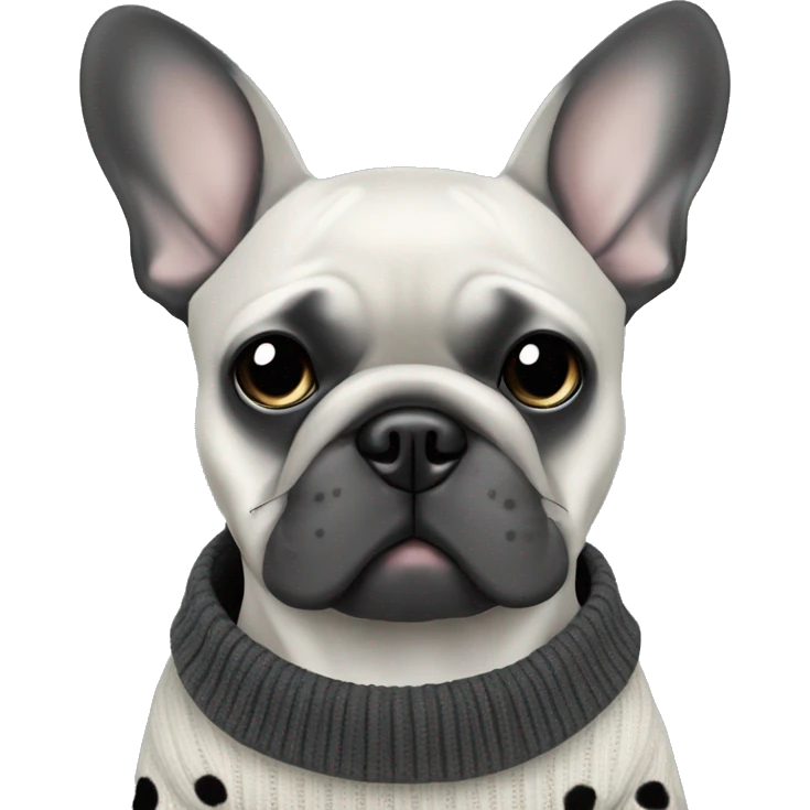 Grey French bulldog with dark black spots in sweater emoji