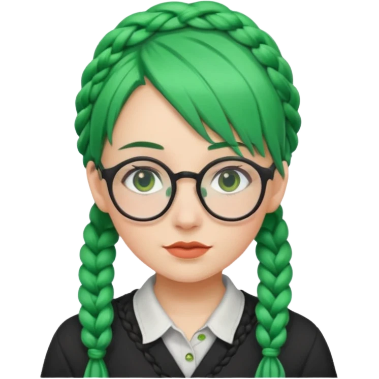 girl with green hairs, braids and spectacle emoji