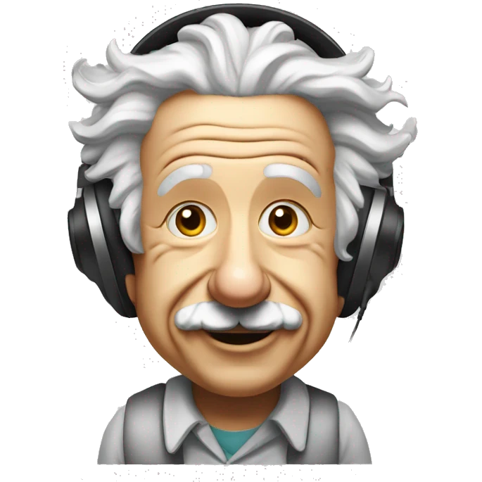 albert einstein happy listening music with just wireless headphones while walking emoji