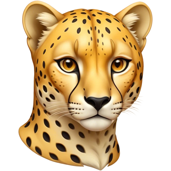 Cinematic Noble Cheetah Portrait Emoji, Poised and regal, with a lean, muscular build and a sleek, spotted Fur of golden hues, deep-set soulful amber eyes, Simplified yet sharp and sophisticated features, highly detailed, glowing with a warm, dignified glow, high shine, intelligent and swift, stylized with an air of wild elegance, focused and attentive, soft glowing outline, capturing the essence of a watchful and confident predator, so majestic it feels as though it could sprint out of the screen with effortless authority! emoji