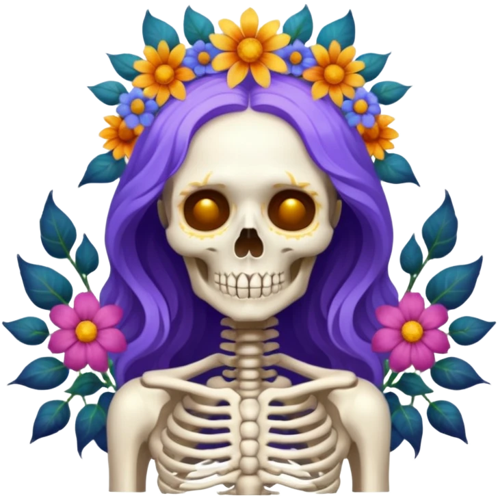 goddess skeleton, mystical, surrounded by flowers, delicate bones, celestial elements emoji