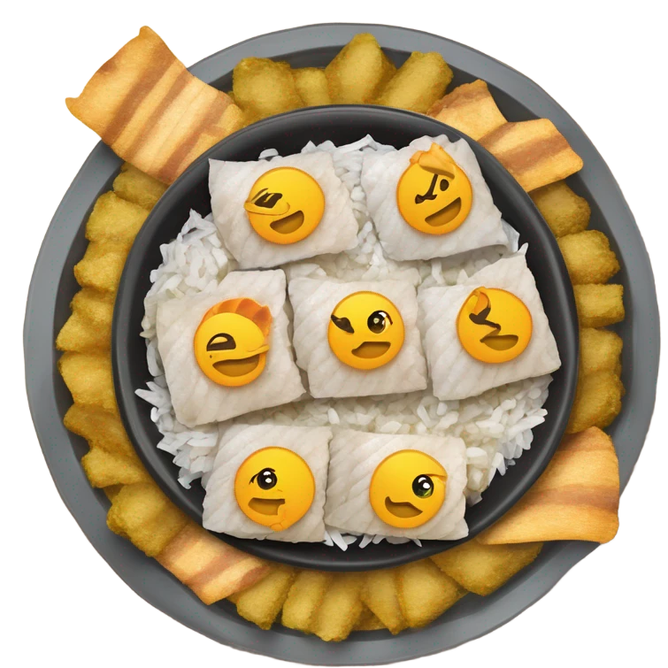 plato de comida pesacado frito con arroz emoji