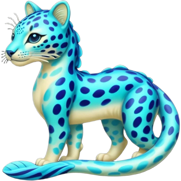 Bioluminescent Neon-Cyan Ripple-Patterned Soft-Scaled Aquatic Fantastical Liepard-Amaura-Manokit-fusion creature (full body) emoji