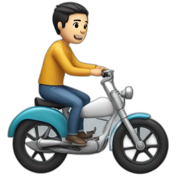 white skin men with short black hair riding a funny toy bike emoji