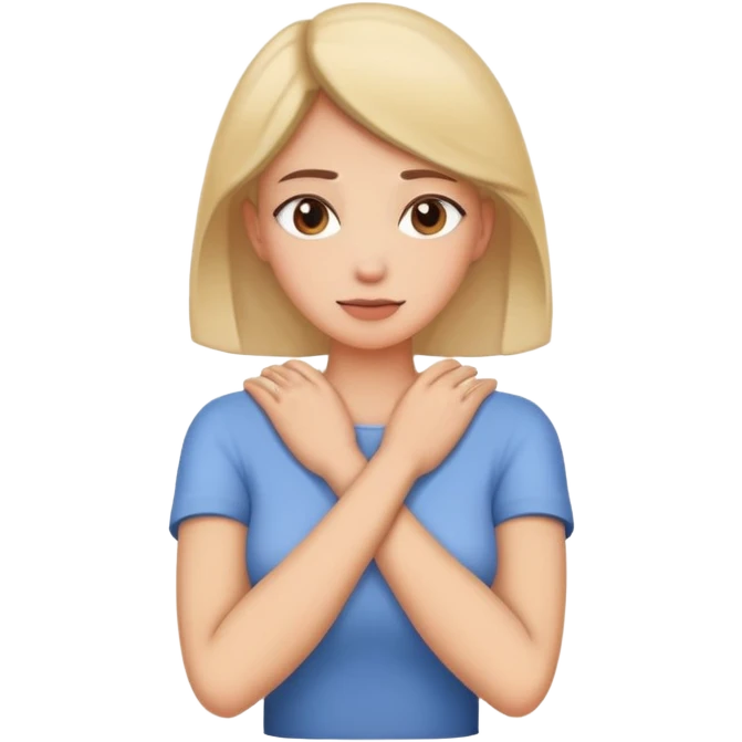 Woman with crossed arms with hands holding the neck emoji