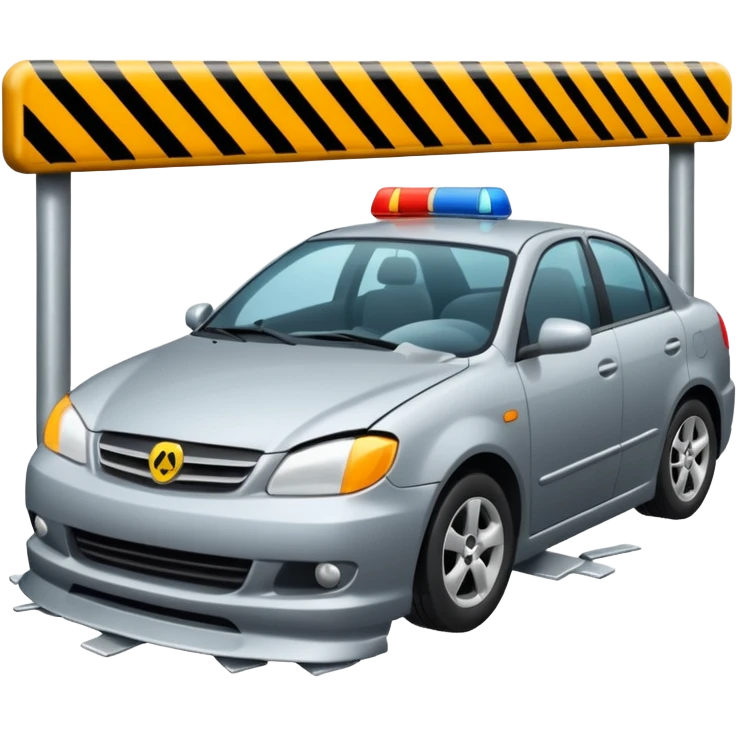 car crashed to a trafic barrier barrier in front of car and car front panel broken emoji