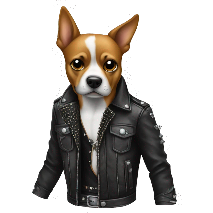 dog rock n roll avec une veste en cuir, une coupe de punk emoji