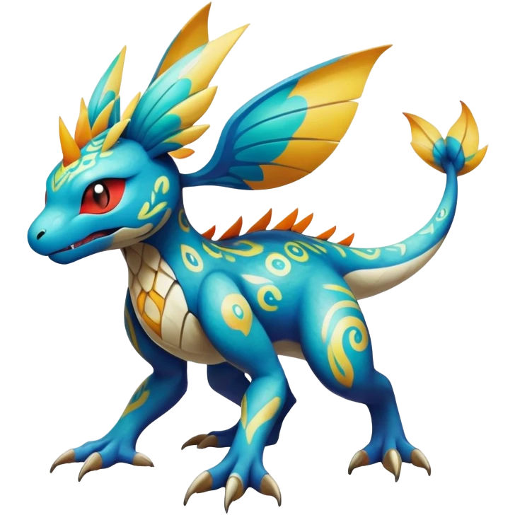 cool exotic fantasy-creature-Fakémon-Pokémon, full body, with markings emoji