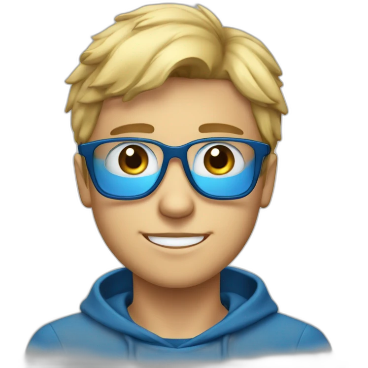garçon jeune avec lunette bleu et blond au yeux bleu emoji